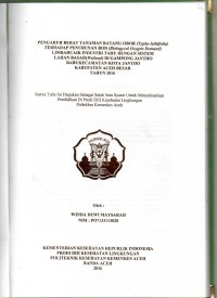 Image of Pengaruh Berat Tanaman Batang Obor (Typha Lathifolia) Terhadap Penurunan BOD (Biologycal Oxygen Demand) Limbah Cair Industri Tahu Dengan Sistem Lahan Basah (Wetland) di Gampong Jantho Baru Kecamatan Kota Jantho Kabupaten Aceh Besar Tahun 2016