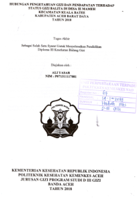 Image of Hubungan Pengetahuan Gizi Dan Pendapatan Terhadap Status Gizi Balita Di Desa Ie Mameh Kecamatan Kuala Batee Kabupaten Aceh Barat Daya Tahun 2018