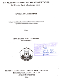 Image of Uji Aktivitas Antibakteri Ekstrak Etanol Durian (Durio Zibenthinus Murr L)