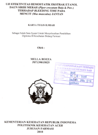 Image of Uji Efektivitas Hemostatik Ekstrak Etanol Daun Sirih Merah (Piper Crocatum Ruiz & Pay.) Terhadap Bleeding Time Pada Mencit (Mus Musculus) Jantan