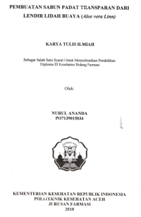 Image of Pembuatan Sabun Padat Transparan Dari Lendir Lidah Buaya (Aloe Vera Linn)