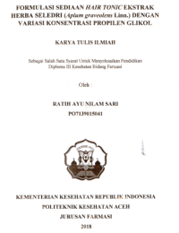 Image of Formulasi Sediaan Hair Tonic Ekstrak Herba Seledri (Apium Graveolens Linn.) Dengan Variasi Konsentrasi Propilen Glikol