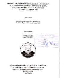 Image of Hubungan Pendapatan Keluarga Dan Lingkungan Dengan Status Gizi Balita Diwilayah Kerja Puskesmas Padang Panyang Kabupaten Nagan Raya Tahun 2018