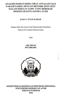 Image of Analisis Bahan Kimia Obat Antalgin dan Parasetamol Dengan Metode Spot-Test Dalam Sediaan Jamu Yang Beredar Di Sekitar Kota Banda Aceh