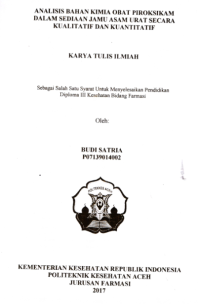 Image of Analisis Bahan Kimia Obat Piroksikam Dalam Sediaan Jamu Asam Urat Secara Kualitatif Dan Kuantitatif
