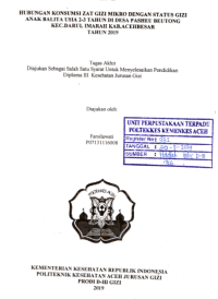 Image of Hubungan Konsumsi Zat Gizi Mikro Dengan Status Gizi Anak Balita Usia 2-3 Tahun Di Desa Pasheu Beutong, Kecamatan Darul Imarah Kab. Aceh Besar Tahun 2019