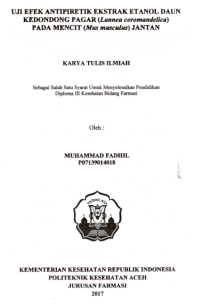Image of Uji Efek Antipiretik Ekstrak Etanol Daun Kedondong Pagar (Lannea Coromandelica) Pada Mencit (Mus Musculus) Jantan
