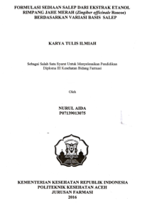 Image of Formulasi Sediaan Salep Dari Ekstrak Etanol Rimpang Jahe Merah (Zingiber Officinale Roscoe) Berdasarkan Variasi Basis Salep)