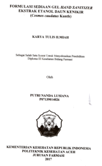 Image of Formulasi Sediaan Gel Hand Sanitizer Ekstrak Etanol Daun Kenikir (Cosmos Caudatus Kunth)
