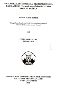 Image of Uji Antikolesterolemia Ekstrak Etanol Daun Afrika (Vernonia Amygdalina Del.) Pada Mencit Jantan