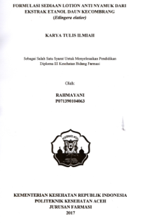 Image of Formulasi Sediaan Lotion Anti Nyamuk Dari Ekstrak Etanol Daun Kecombrang (Etlingera Elatior)