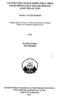 Image of Uji Spot-Test Bahan Kimia Obat (BKO) Asam Mefenamat Dalam Sediaan Jamu Pegal Linu