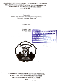 Image of Gambaran Kepuasan Pasien Terhadap Makanan Yang Disajikan Di Ruang Rawat Inap Raudah Di RUmah Sakit Umum Daerah Dr. Zainoel Abidin Banda Aceh
